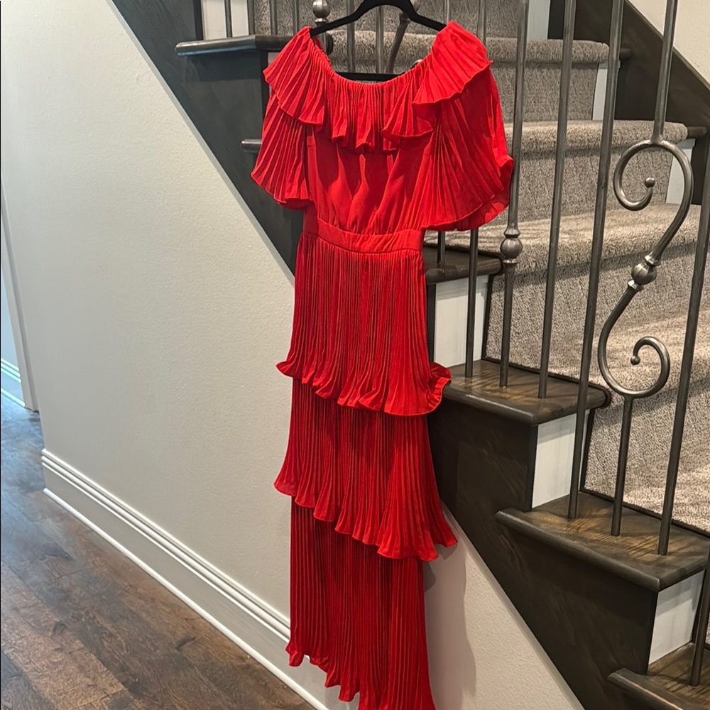 Self-Portrait Red Pleated Maxi Dress